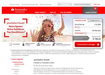 JetztSofort Online Kredit der Santander Bank