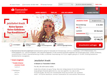 JetztSofort Kleinkredit der Santander Bank